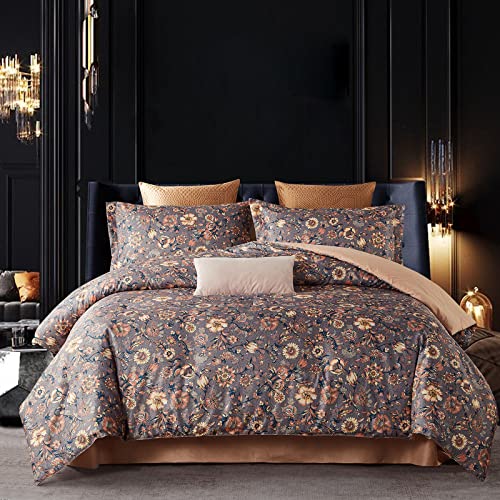 Cupocupa Duvet Cover Queen Size Set - Vintage Soft Bedding with Beautiful Boho Floral Pattern for Queen Size Bed - Comes with Matching Pillowcases for Added Elegance and Comfort - color: Orange Floral, size: Queen