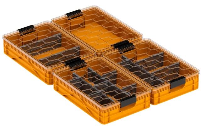 Quarter Crate 4-Pack Stackable Storage Bins, Sol | Polypropylene, 14 dividers included, 19.16x12.75x4.57 in, over 1000 lb stack, lids sold separately - color: Sol