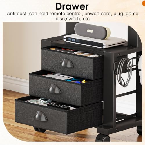 Rolling TV Stand with 3 Drawers for 23-60 Inch TVs with Storage | Hidden Storage, Height Adjustable Tilt Mount, Lockable Wheels, Dual Steel Frame, VESA Compatible for Bedroom & Living Room - size: 3 Drawers
