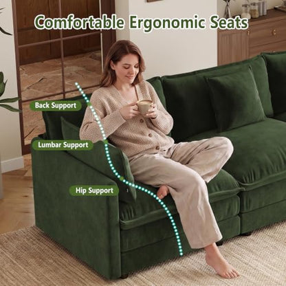 4 Seater Sectional Sofa,137 inch U-Shape,Green | Chenille Deep Seat Sofa with Pillow for Living Room, Bedroom and Apartment - color: Green, size: 137Inch-U