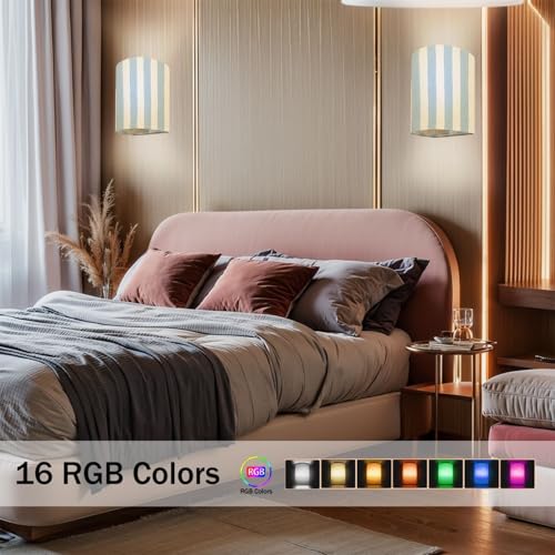 Wall Sconces Set of Two Battery Operated Blue Stripes Classic Striped Seamless Hand Drawn Brush Strokes Stripes Plug in Wall Lights Fixtures Remote Dimmable for Bedroom Living Room Hallway