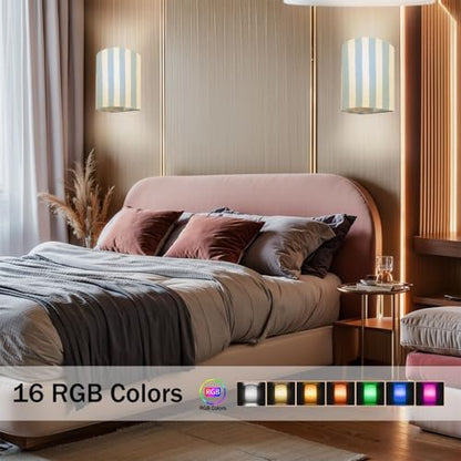 Wall Sconces Set of Two Battery Operated Blue Stripes Classic Striped Seamless Hand Drawn Brush Strokes Stripes Plug in Wall Lights Fixtures Remote Dimmable for Bedroom Living Room Hallway