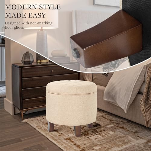 HomePop 19" Button Tufted Round Storage Ottoman - Tan Woven - color: Tan Woven