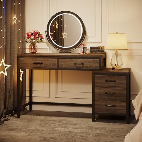 Tribesigns Vanity Desk with 5 Drawers, Makeup Vanity Table | Dressing Table with Side 3-Drawer Chest, Make Up Vanities for Women, Girls (Without Mirror), White - style: Grey