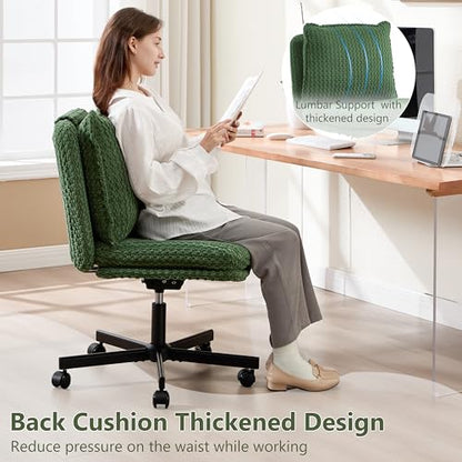 Fizzin Cross Cross Chair Memory Foam Armless with Wheels Home Office Green - color: Green