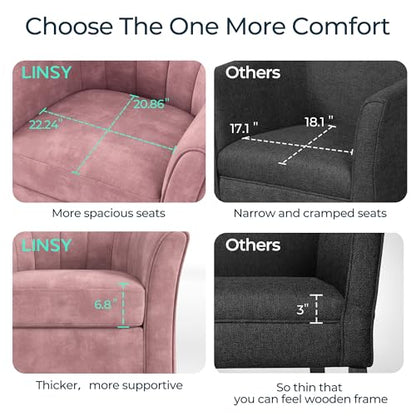 LINSY Large Swivel Accent Chair with Ottoman, Velvet Barrel Chair with Footrest, Modern Upholstered Comfy Reading Chair Armchair for Living Room, Bedroom, Study Room, Office, Pink - color: Pink, size: Large