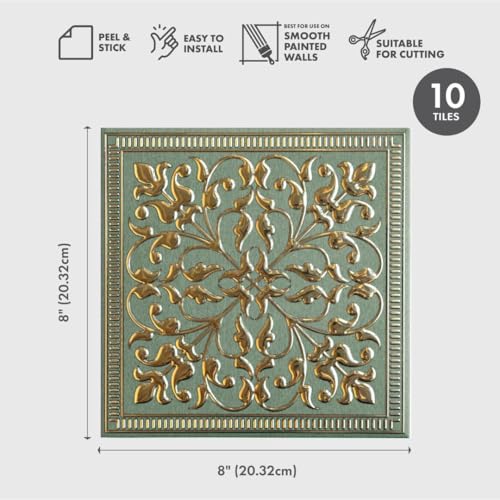 Peel and Stick Metal Backsplash Tiles, Rustic Farmhouse, 10-Pack | 8 x 8 in tile size; Covers up to 4.44 sq ft; Aluminum; Water-resistant surface; For kitchens, ceilings, DIY projects - style: Rustic Farmhouse
