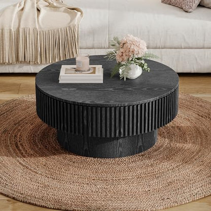 JUSTONE 31.5" Round Coffee Table,Farmhouse Wood Coffee Table with Storage for LivingRoom,Apartment,Office,Black - color: 31.5'' - Black-6