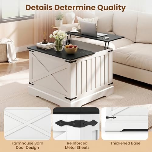 Giantex Farmhouse Lift Top Coffee Table, 31.5" Square Wood Center Table with Large Hidden Storage Compartment & Hinged Lift Top, Accent Cocktail Tea Table, Rustic Living Room Tables (Black) - color: Black