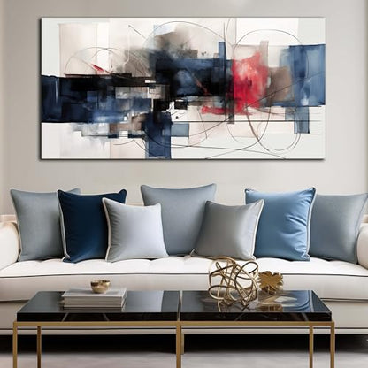 Fuwobriva Abstract Canvas Wall Art for Living Room Bedroom Office Large Wall Art Decor Abstract Wall Art Modern Black Red and Blue Geometry Painting Artwork 29"x58" - size: 29L" x 58W"