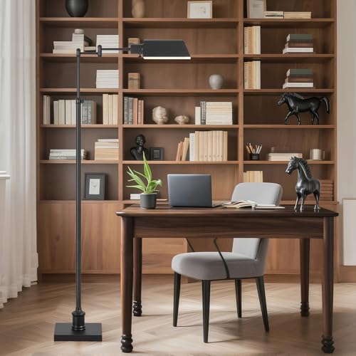 Traditional Height Adjustable Pharmacy Floor Lamp with 350° Swing Arm, Color Temperature Adjustable Standing Lamp Metal Shade for Living Room Reading House Bedroom Home Office(Black) - color: Black