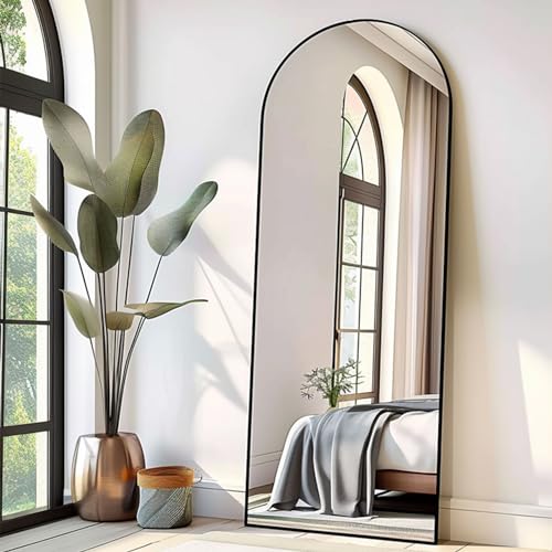 70''x26'' Full Length Mirror, Large Arched Floor Mirror with Stand, Oversized Wall Mirror, Full Body Mirrors Standing Leaning for Living Room, Bedroom (Black) - color: Black, size: 70"L x 26"W