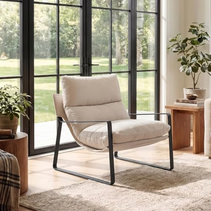 1-Pack Modern Accent Chair, Chenille Living Room Chair, Beige | Comfy Armchairs, Upholstered Lounge Armchair, Removable Seat Cushion, Black Metal Frame, For Reading Room, Bedroom, Balcony - color: Beige, size: 1PC