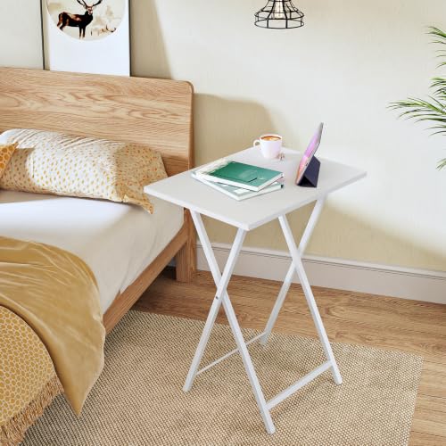 HOOBRO Folding TV Tray Tables, Set of 2 Side Table for Small Space, Industrial Snack Tables for Eating at Couch, Stable Metal Frame, Easy Assembly, Space Saving, White WW25BZ01N1 - color: White