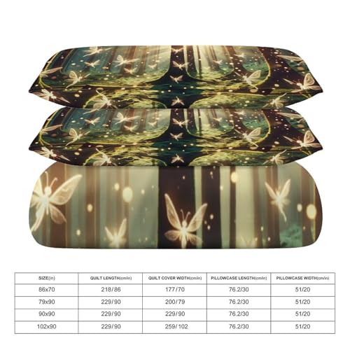 Enchanted Forest 3 Piece Reversible Bedding Set 90"x90",Double Sided Brushed Microfiber Duvet Cover Set with 2 Pillowcases Soft Breathable Comforter Cover for Home - color: Enchanted Forest-1, size: 90"x90"