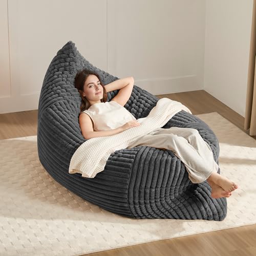 3-in-1 Giant Bean Bag Chair for Adults & Kids, Convertible Floor Sofa to Mattress, Memory Foam Beanbag Chair with Washable Cover, Multi Functional Lounge Couch for Bedroom, Living Room (Dark Grey) - color: Dark Grey-1, size: XL Sofa Chair
