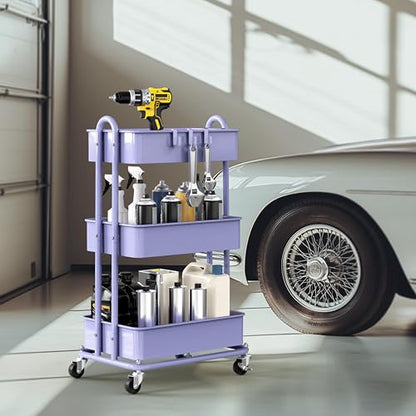 Simple Houseware 3-Tier Heavy Duty Metal Utility Rolling Cart, Purple - color: Purple