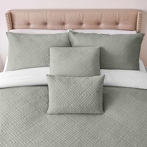 Clara Clark Quilts Twin Size - All Season Bedspread Coverlet Set, Pinsonic Weave Lightweight Bedding Set - 5 Piece Twin Quilt Set with Pillow Shams, London Fog - Twin Diamond - color: 33 – London Fog – Diamond, size: Twin