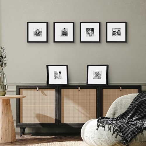 Americanflat 8x8 Picture Frame 6-Pack - Matted to 4x4 - Black | Engineered Wood construction, Shatter-resistant glass, wall or tabletop display with included easel, secure turn-tab backing - color: Black, size: 8X8, style: 6 Pack