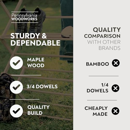 Premium American Maple Clothes Drying Rack - Handcrafted in Pennsylvania - Solid Wood Construction, Collapsible, Eco-Friendly Laundry Solution (X-Large) - color: X-large | Flat Top