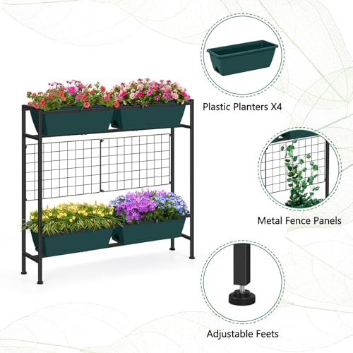 Vertical Raised Garden Beds 32.4" Tall Planter Raised Beds Boxes Patio Herb Garden Planter Outdoor with Metal Fences Legs for Small Climbing Plant Gardening Vegetables Patio Balcony Porch, Green - color: Green