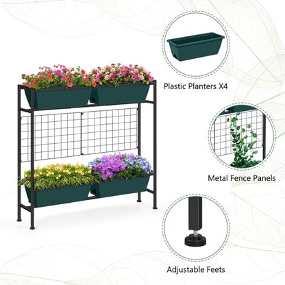 Vertical Raised Garden Beds 32.4" Tall Planter Raised Beds Boxes Patio Herb Garden Planter Outdoor with Metal Fences Legs for Small Climbing Plant Gardening Vegetables Patio Balcony Porch, Green - color: Green