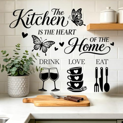 Kitchen Quotes and Tableware Wall Decals, Wall Stickers Decor | 2 Sheets 11.8"x37.8" Vinyl Removable Peel and Stick Murals, Plant Decor for Bedroom, Bathroom, Office, Classroom & Home - style: Kitchen Quotes and Tableware