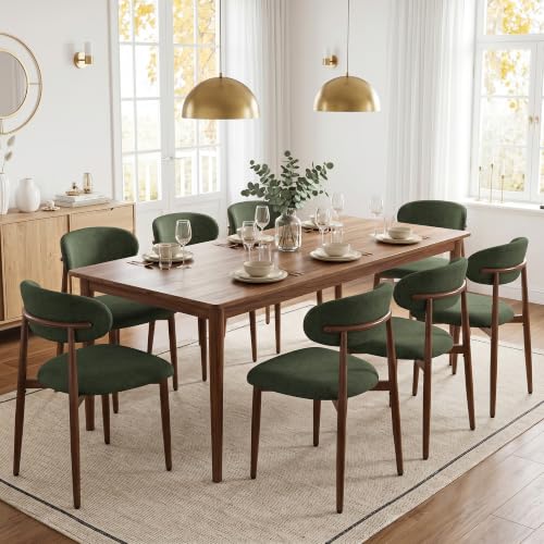 UVV Dining Chairs Set of 4, Metal Kitchen Chairs with Modern Fabric Upholstered for Dining Room, Green - color: Green Seat / Walnut-grain Metal Legs