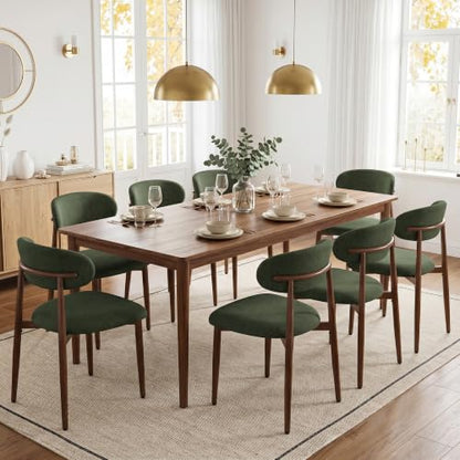 UVV Dining Chairs Set of 4, Metal Kitchen Chairs with Modern Fabric Upholstered for Dining Room, Green - color: Green Seat / Walnut-grain Metal Legs
