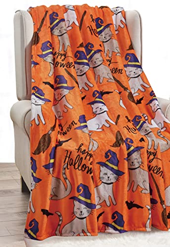 Elegant Comfort Lightweight Printed Throw Blanket- All Season, Ultra Soft, Cozy and Plush- Decorative Throw Blankets, Perfect for Lounging, 50 x 60 inches, Halloween Cats, Throw Blanket - color: Halloween Cats