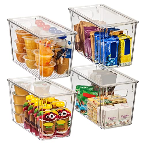 ClearSpace Plastic Storage Bins with Lids for Pantry & Fridge, 4 Pack | Modern plastic storage bins with lids for pantry and refrigerator organization, 9L capacity, transparent rectangular shape - size: 4 Pack