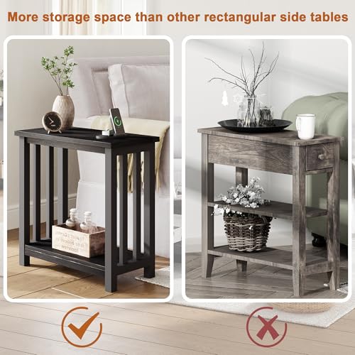 ChooChoo Mission Coffee Table and Black End Table for Small Spaces, Living Room Table with Shelf, Narrow Side Table
