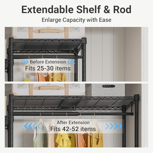 VIPEK X3 Expandable Heavy Duty Clothes Rack Closet Organizer System Black | Large Freestanding Clothing Rack with Adjustable Shelves and Hanger Rods from 5'2" to 8', Reach-in & Walk-in Closet 1210LBS - color: Black, size: X3