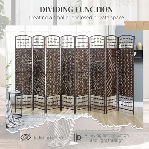 HOMCOM 8 Panel Room Divider, Folding Privacy Screen, 5.6', Brown | Room Separator, Wave Fiber Freestanding Partition Wall Divider - color: Brown, size: 8 Panel