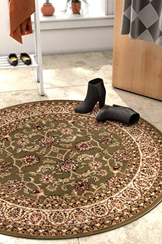 Well Woven Barclay Collection Sarouk Green 8 ft Round Rug - for Living Room, Bedroom, and Dining Room - color: Green, size: 7'10" (Round)
