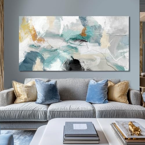 SOUGUAN 그린 월 아트 추상 벽 장식 청록색 그림 캔버스 프린트 벽용 삽화 73.7cm x 147.3cm - color: 초록색., size: 58"L x 29"W