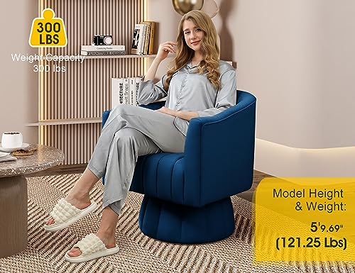 Dewhut Swivel Accent Chair, Barrel Accent Chair, Velvet, Navy | Velvet Upholstered Round Arm Chair with 360° Swivel Base, Mid Century Modern Living Room Chair, Easy Setup - color: Navy