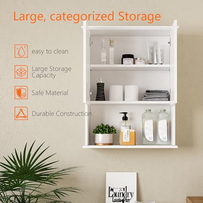 Bathroom Wall Cabinet, Over The Toilet Storage Cabinet, 24x30 Inch Bathroom Medicine Cabinet with 2 Door & Adjustable Shelves, Bathroom Cabinet Wall Mounted, for Laundry Room, Kitchen - color: White