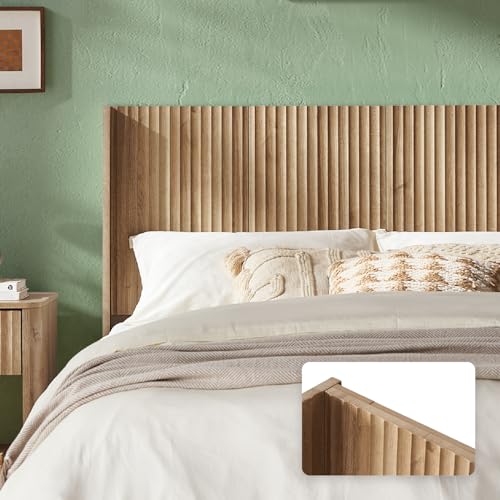 mopio Brooklyn Fluted Panel Wingback Headboard 62.4" - Wall Mount Headboard for Queen Bed, Modern Farmhouse Bedroom Decor, 4-Panel Assembly (Golden Oak, Queen) - color: Golden Oak, size: Queen