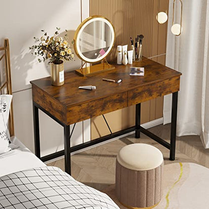 Mexin Small Desk with 2 Wooden Drawers, 40 Inch Home Office Writing Desk, Vanity Desk with Storage, Computer Desk for Bedroom Small Spaces, Table for Office, Kids Study, Makeup, Rustic Brown - color: Rustic Brown