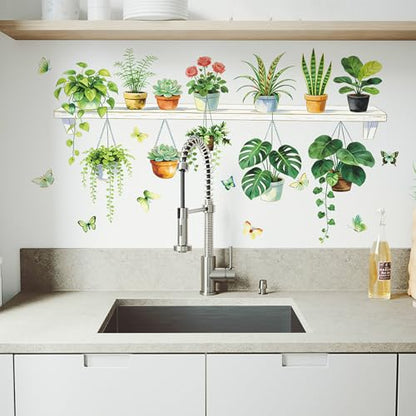 Green Plant Wall Decals 3D Bonsai Tropical Betterfly Wall Sticker Creative Vinyl Peel and Stick Removable Wall Art Decor for Living Room Bedroom Home Office (Green Plant 5) - style: Green Plant 5