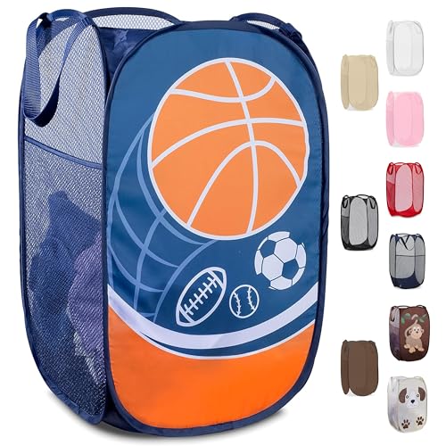 Handy Laundry Collapsible Mesh Pop Up Laundry Hamper with Side Pocket – Breathable, Space-Saving, Foldable Clothes Basket for Laundry, Storage, Travel, Dorm, Sports, 24 Inch - color: Sports