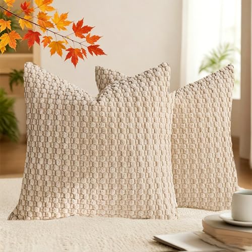 Set of 2 Boho Bubble Pillow Covers, Soft Textured Cushions | Modern Farmhouse Pillow Cases for Couch Sofa Bedroom Home Decor - color: Beige, size: 16" x 16" (Pack of 2)
