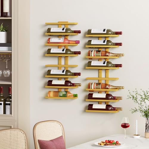Hoctieon 8 Tier Wall Mount Wine Rack, Wall Racks for Wine Bottles Display and Storage, Hanging Bottle Organizer for Living Room, Kitchen, Wine Cellar, Bar, Yellow - color: Yellow, size: 1 Pack (8 Bottles)