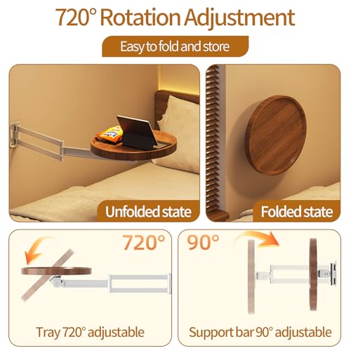Wall Mounted Folding Round Table,11Inch Small Foldable Retractable Wooden Coffee Table Tray Fold Down Wall Desk Flip-Out Design Nightstand for Bedroom Living Room Balcony (Brown) - color: Brown
