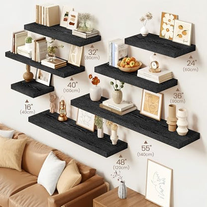 Vivelove Floating Shelves 9 inch Deep 16”Long Set of 2, Black | Easy Install With Hardware, 1.5" Thick, Invisible Brackets, Wall Mounted, No Sagging, For Any Room - color: Black, size: 16”wx9.3”dx1.5”h