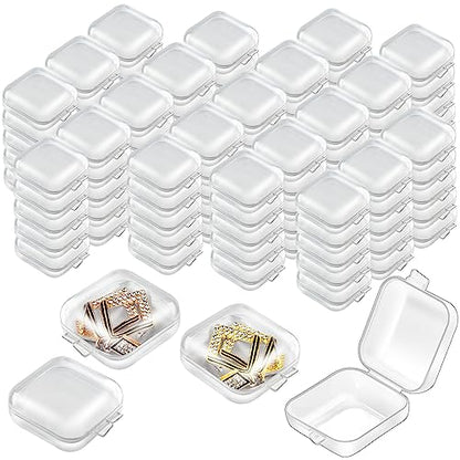 Mototo 120 Pieces Mini Plastic Jewelry Box Clear Storage Box Small Storage Containers with Hinged Lids for Beads Jewelry Earrings Chains Earplugs Craft, 1.4 x 1.4 x 0.7 Inches - style: 120 Pieces