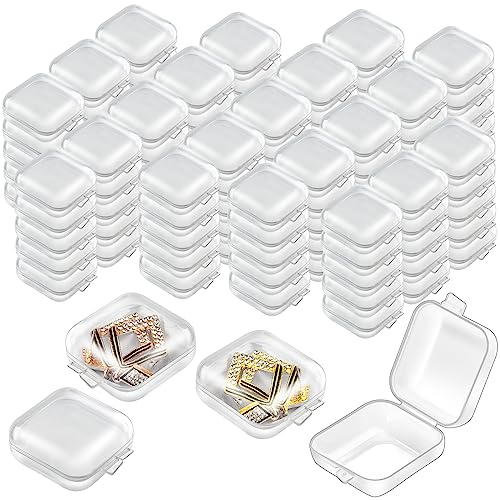 Mototo 120 Pieces Mini Plastic Jewelry Box Clear Storage Box Small Storage Containers with Hinged Lids for Beads Jewelry Earrings Chains Earplugs Craft, 1.4 x 1.4 x 0.7 Inches - style: 120 Pieces