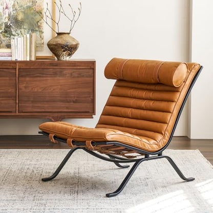 Imitation Leather Upholstered Armless Chair Modern Design Luxury Lounge Chair (Brown) - color: Brown
