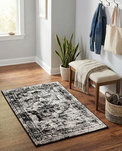Rugs.com - Monte Carlo Collection Rug – 2' x 3' 1 Black Stain-Resistant Rug – Traditional Medallion for Entryway, Kitchen, and Bathroom - color: Black, size: 2'2" x 3' (Rectangular)
